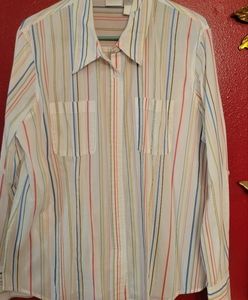 Women's C L C Button up White w colored Stripes Size 18 Long Sleeve Blou…